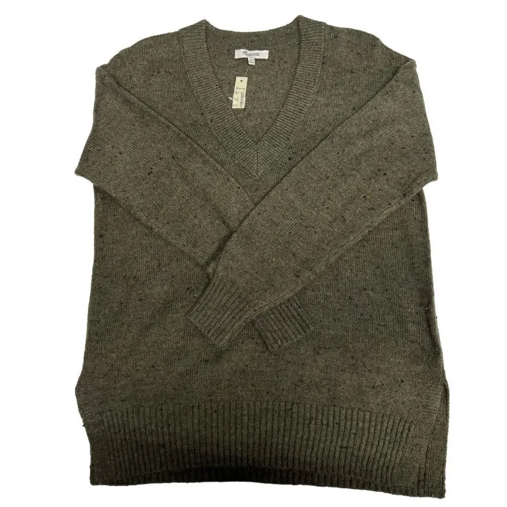 Madewell Sweater Donegal Forest Bartlett V Neck Pullover Green Black Speckled XS